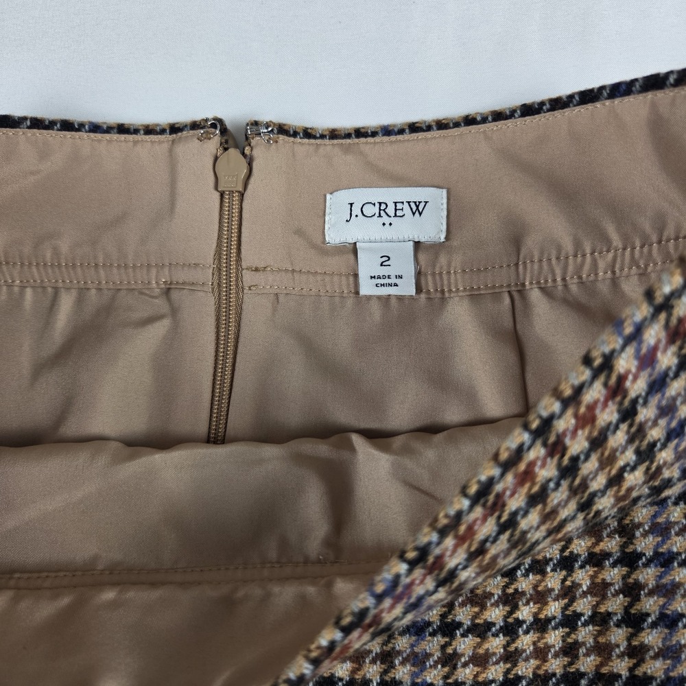 J Crew Brown Houndstooth Mini Skirt Preppy Academia Career A-line Size 2 - Picture 3 of 6